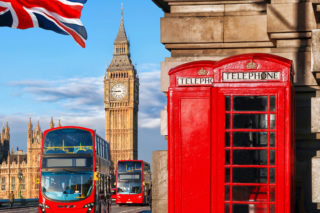 UK London Big Ben Flag bus